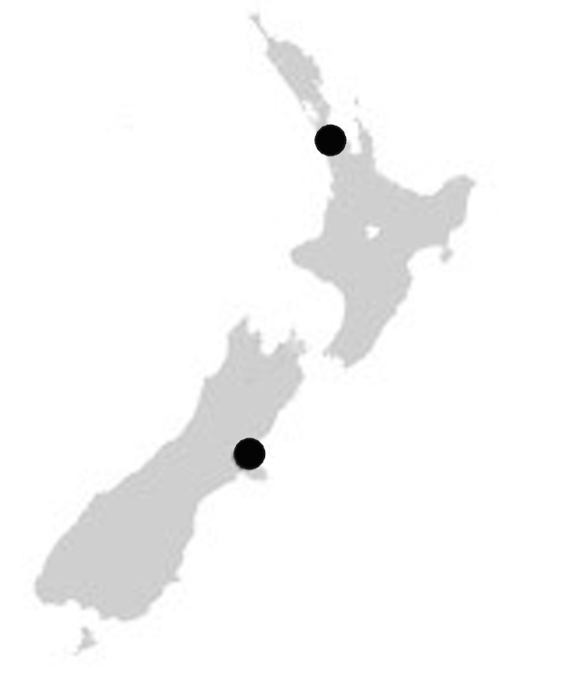 Map of NZ with locations marked
